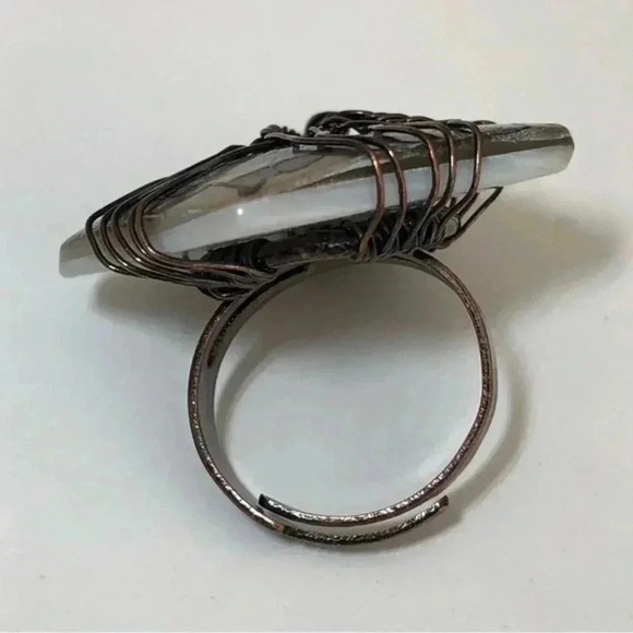 Handmade Abalone Square Brass Tone Adjustable Free Size Tree of Life Ring - Picture 3 of 4